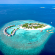 maldives island resort from areal view